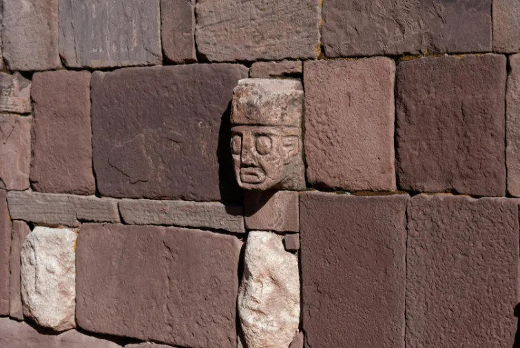 Tiwanaku Wall Old Faces Architecture