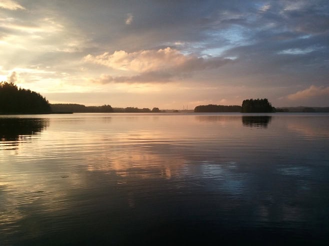 finland sunset lake trees