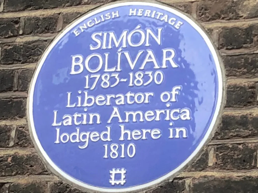 Simón Bolívar plaque of Bolivian revolutionary in London