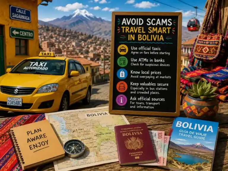 Bolivia travel safety guide showing practical scam prevention tips for tourists visiting La Paz and other destinations.